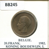 20 FRANCS 1982 DUTCH Text BELGIQUE BELGIUM Pièce #BB245.F - 20 Frank