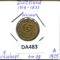 5 REICHSPFENNIG 1925 A ALLEMAGNE Pièce GERMANY #DA483.2.F - 5 Renten- & 5 Reichspfennig