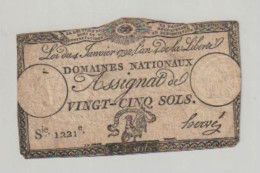 Assignat De 25 Sols Uniface - Assegnati