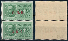 RSI COPPIA VERTICALE ESPRESSO L. 1,25 SOPRASTAMPA G.N.R. DEL II E III TIPO - NUOVI MNH ** - SASSONE E19II - E19III - Correo Urgente