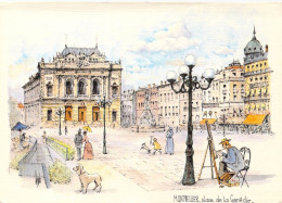 FRANCE - 33 - Montpellier - Place De La Comédie - Aquarelle Originale De Robert Lepine - Carte Postale Ancienne - Montpellier