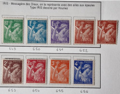 9 TIMBRE France 649 "état" 650 651 652 652a "état" 653 "état" 654 655 656 "état" Neuf- 1944-Yvert Tellier 2003 Coté 2 € - 1939-44 Iris