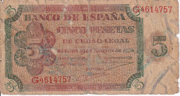 BILLETE DE ESPAÑA DE 5 PTAS DE BURGOS DEL AÑO 1938 SERIE G  (BANKNOTE) - 5 Peseten