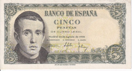 BILLETE DE ESPAÑA DE 5 PTAS DEL 16/08/1951 SERIE U SIN CIRCULAR (UNC) (BANKNOTE) - 5 Pesetas