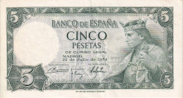 BILLETE DE 5 PTAS DEL AÑO 1954 SERIE U DE ALFONSO X EN CALIDAD EBC (XF) (BANKNOTE) - 5 Peseten