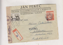 SLOVAKIA WW II 1944 STUBNIANSKE TEPLICE  Registered Censored Cover  To Bohemia & Moravia - Covers & Documents