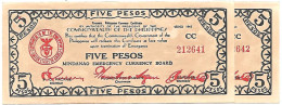 PHILIPPINES Province De MINDANAO  1943 , 5 Pesos #  507  CC  "Anomalie Du E En C"   2 Billet à Suivre NEUFS - Philippines