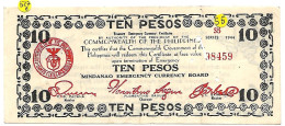 PHILIPPINES Province De MINDANAO  1944 , 10 Pesos #  527e   " S5 "  TTB - Philippines