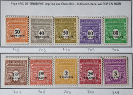 10 TIMBRE France N° 702 703 704 705 706 707 708 709 710 711 Neufs - 1945 - Yvert & Tellier 2003 Coté Minimum 1.50 € - 1944-45 Arco Del Triunfo