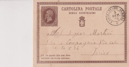 CARTOLINA POSTALE DIECI CENTESIMI 5/9/1876 CASTELNUOVO SCRIVIA   ALESSANDRIA PER TORINO - Postwaardestukken