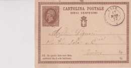 CARTOLINA POSTALE DIECI CENTESIMI 17/3/1877  SALE ALESSANDRIA PER TORINO - Stamped Stationery