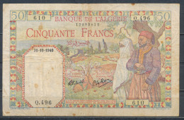 °°° ALGERIA ALGERIE 50 FRANCS 31-10-1940 °°° - Algérie