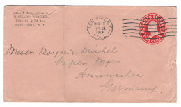 1913 USA, United States, US - New York To Annweiler, Germany - Stationery, Envelope - - 1901-20