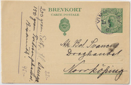 SUÈDE / SWEDEN - 1921 - 10 öre Green Postal Card Mi.P39 Used From VIMMERBY To NORKÖPING - Postwaardestukken