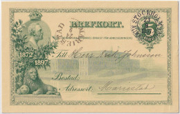 SUÈDE / SWEDEN - 1897 - 5 öre Green Jubilee Postal Card Mi.P28 Used STOCKHOLM Exhibition Cancel To MARIESTAD - Ganzsachen
