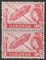 Sarawak 1955 -1957 8c Queen Elizabeth II & Local Motifs Pair MNH - Sarawak (...-1963)