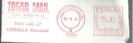 FRANQUEO MECANICO   1981 CORNELLA  6X15 - Maschinenstempel (EMA)