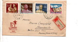 HONGRIE AFFRANCHISSEMENT COMPOSE SUR LETTRE RECOMMANDEE POUR LA FRANCE 1959 - Lettres & Documents