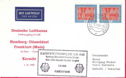 GERMANY - FIRST FLIGHT LUFTHANSA LH640 - DUSSELDORF/ KARACHI *1.11.59* ON OFFICIAL COVER - Erst- U. Sonderflugbriefe