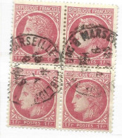 FRANCE N° 676 1F ROSE ROUGE TYPE CERES DE MAZELIN BLOC DE 4 OBL - Used Stamps