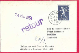 SVERIGE - FIRST FLIGHT FROM GOTEBORG TO HAMBURG * 13.4.54* ON OFFICIAL COVER - Covers & Documents