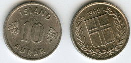 Islande Iceland 10 Aurar 1969 Cannelures épaisses UNC KM 10 - Iceland