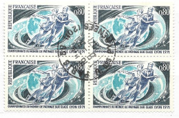 FRANCE N° 1665 80C GRIS CLAIR GRIS ET BLEU CHAPIONNAT DU MONDE SUR GLACE PATINAGE EN COUPLE BLOC DE 4 OBL - Used Stamps