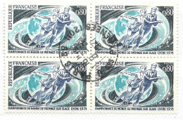 FRANCE N° 1665 80C GRIS CLAIR GRIS ET BLEU CHAPIONNAT DU MONDE SUR GLACE PATINAGE EN COUPLE BLOC DE 4 OBL - Usados