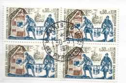 FRANCE N° 1671 50C + 10 BRUN BRUN FONCE ET BKLEU JOURNEE DU TIMBRE LA POSTE AUX ARMEES BLOC DE 4 OBL - Used Stamps