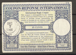 Etats-Unis 1966 - Coupon-réponse International, 15 Cents -  Cachet Chicago - Dearborn Station - 7 Décembre 1966 - Other & Unclassified