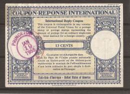 Etats-Unis 1955 - Coupon-réponse International, 13 Cents -  Cachet Princeton NJ - 19 Jan 1955 - Altri & Non Classificati