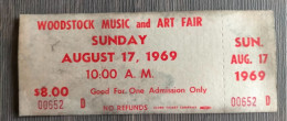 Rarissime Ticket Vintage 17/08/1969 Festival De WOODSTOCK  Music And Art Fair Concert Original N° 00652 D - Tickets De Concerts