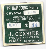 Pochette D'hameçons "J. Censier", Paris (75). . Reste 10 Feuillets Avec Hameçons - Fischerei