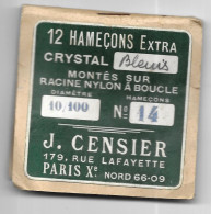 Pochette D'hameçons "J. Censier", Paris (75). Reste 9 Feuillets Avec Hameçons - Pesca