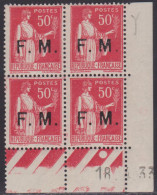 FRANCE FRANCHISE MILITAIRE N° 7**  TYPE PAIX COIN DATE DU 18/4/33 - Autres & Non Classés