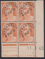 FRANCE PREOBLITERE N° 99** MARIANNE DE GANDON COIN DATE DU 11/1/49 - Precancels