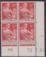 FRANCE PREOBLITERE N° 108* MOISSONNEUSE COIN DATE DU 19/1/54 - Precancels