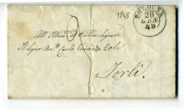 1848 STATO CHIESA Lettera BOLOGNA-FORLI' A AVVOCATO ZOLI+3 BAJ TASSA-B623 - 1. ...-1850 Prefilatelia