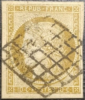 FRANCE Y&T N°1. Cérès 10c Bistre-jaune. Oblitéré Grille Noir. - 1849-1850 Ceres