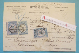 ● Lettre De Voiture Chemin De Fer Du Nord Bureau De Londres 3 Timbres Fiscaux - London Continental Daily Parcels Express - Royaume-Uni