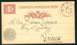 VZ095 -  CARTOLINA POSTALE DI STATO CENTESIMI 0,10-  STORIA POSTALE - 1878 TORINO - INTERO POSTALE - Ganzsachen