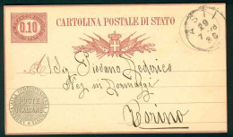 VZ095 -  CARTOLINA POSTALE DI STATO CENTESIMI 0,10-  STORIA POSTALE - 1878 TORINO - INTERO POSTALE - Stamped Stationery