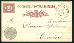 VZ098 - CARTOLINA POSTALE DI STATO CENTESIMI 0,10 - STORIA POSTALE - 1879 AOSTA TORINO - INTERO POSTALE - Stamped Stationery