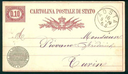 VZ098 - CARTOLINA POSTALE DI STATO CENTESIMI 0,10 - STORIA POSTALE - 1879 AOSTA TORINO - INTERO POSTALE - Entiers Postaux