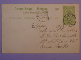 AK1 CONGO BELGE BELLE CARTE ENTIER SERIE 1 .N°34  1913 PETIT BUREAU LIKASI A BRUSSELS  BELGIEN +KASONGO+ - Stamped Stationery