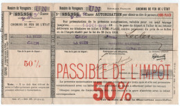 SNCF.  LA SUZE (72) CAEN (14) TITRE De TRANPORT à DEMI-PLACE. PASSIBLE De L'IMPOT 50%. 1936. - Non Classificati