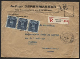 N°320 Képi (3) Obl. BRUXELLES S/ Lettre Brief Recom. + AR Vers La France 1931. Froissée (x548) - 1931-1934 Kepi