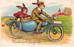 Fantaisie Joyeuses PAQUES-LAPIN Personnalisé-MOTO-MOCYCLETTE-SIDE-CAR-Herzliche Ostergrüsse-Bern-Briefversand-Stempel - Motorfietsen