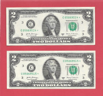 Rarität ! STAR-Note: 2x 2 US-Dollar [2017] > C05069514+5* < 2. Lauf Mit 1.920.000 Est. {$008-002} - Divisa Nacional