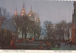 CARTOLINA  SALT LAKE CITY,UTAH,STATI UNITI-TWILIGHT ON TEMPLE SQUARE-NON VIAGGIATA - Salt Lake City